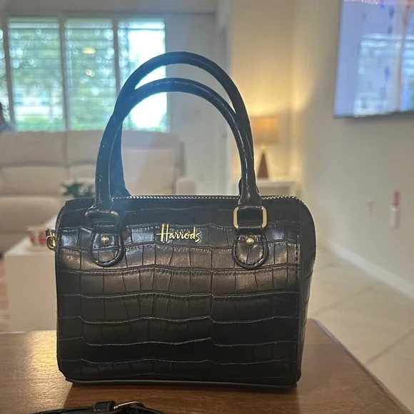Harrods UK Paris micro mini black croc barrel crossbody - Picture 1 of 3